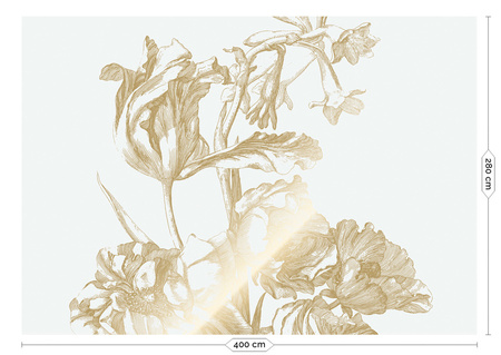 Mural Engraved Flowers Off White MW-124 złoty