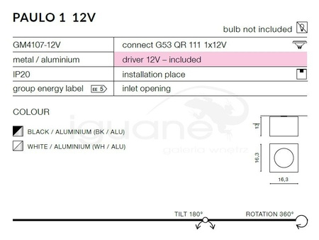 Lampa PAULO 1 12V biała