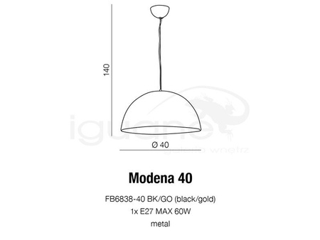 Lampa MODENA 40 wisząca czarna /  złota