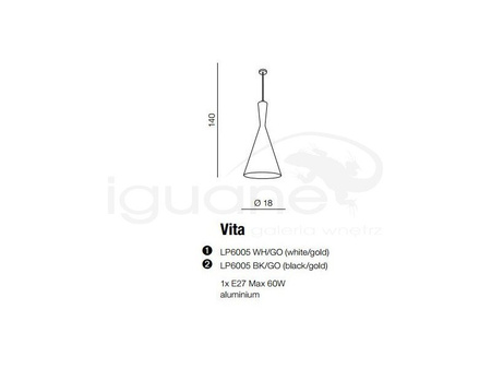 Lampa VITA wisząca czarno / złota