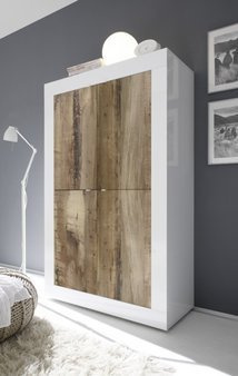 Komoda BASIC wysoka biała/dąb Pero