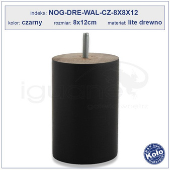 Noga drewniana okrągła czarna 12 cm