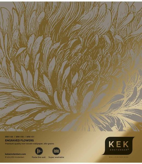 Mural Engraved Flowers Grey MW-151 złoty