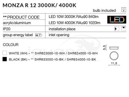 Lampa MONZA R 12 3000K czarna