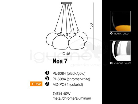 Lampa NOA 7 wisząca chrom-biała