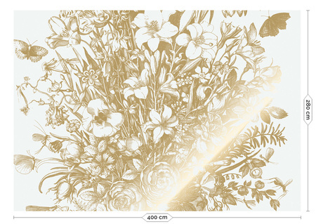 Mural Engraved Flowers Off White MW-133 złoty