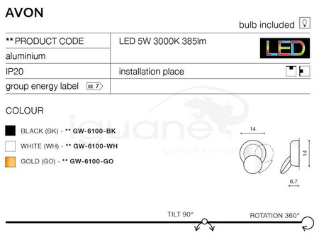 Lampa AVON złota