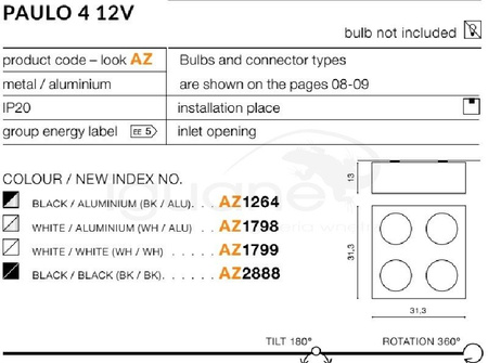 Plafon Paulo 4 12V czarny