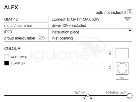 Lampa ALEX 12V czarna