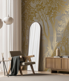 Mural Engraved Landscapes Grey MW-100 metallic gold