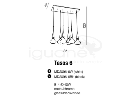 Lampa TASOS 6 wisząca biała