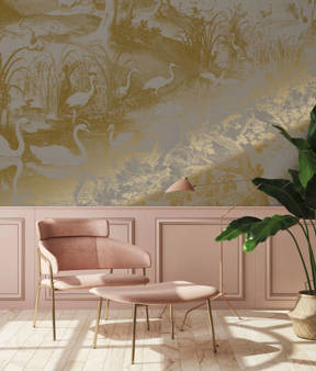 Mural Engraved Landscapes Grey MW-111 metallic gold