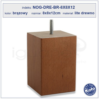 Noga drewniana kwadratowa brąz 12 cm