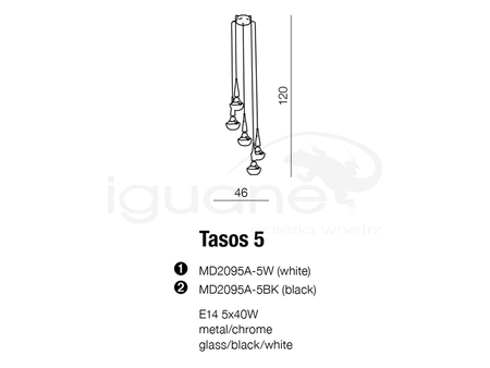 Lampa TASOS 5 wisząca chrom-czarna