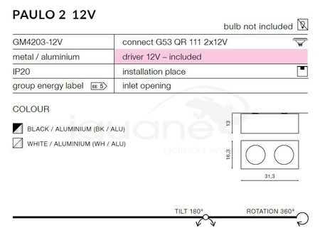 Lampa PAULO 2 12V biała / aluminiowa