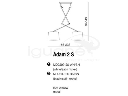 Lampa ADAM 2 S wisząca biała