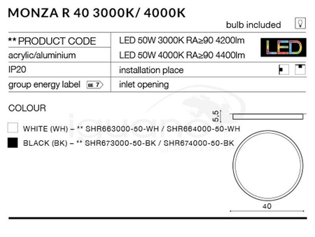 Lampa MONZA R 40 3000K czarna