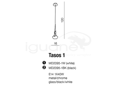 Lampa TASOS 1 wisząca chrom-biała