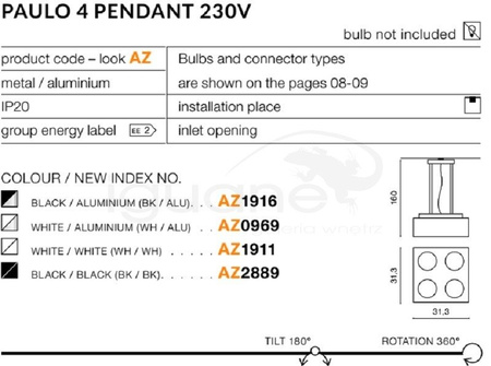 Plafon Paulo 4 230V czarny