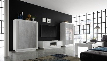 Komoda wysoka SKY 4 drzwi 106 cm biała \ optyka betonu jasna bez nadruku