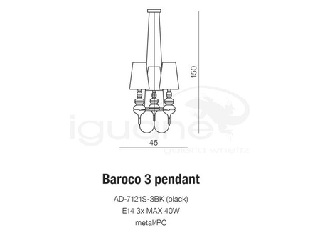 Lampa BAROCO 3 wisząca czarna