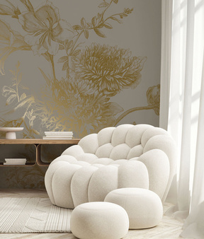 Mural Engraved Flowers Grey MW-149 złoty