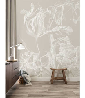 Mural Engraved Flowers Grey  WP-743