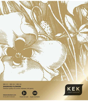Mural Engraved Flowers Off White MW-133 złoty