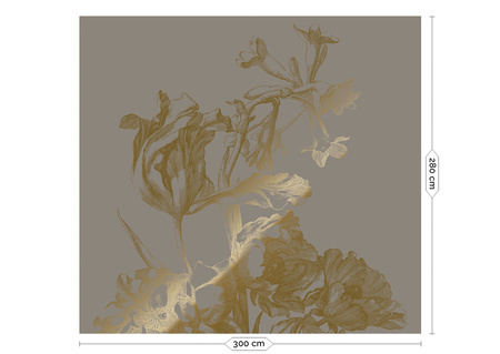 Mural Engraved Flowers Grey MW-129 złoty