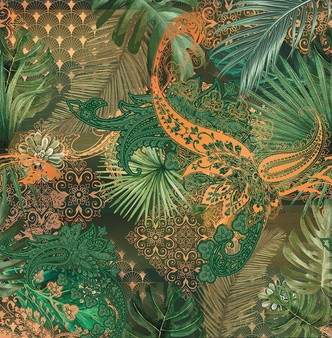 Mural Tanita 46704 zielono-złoty paisley i liście