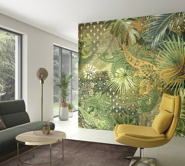 Mural Tanita 46704 zielono-złoty paisley i liście