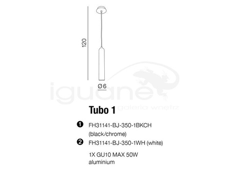 Lampa TUBO 1 wisząca czarny chrom