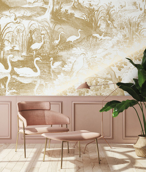 Mural Engraved Landscapes Off White MW-101 Metallic gold