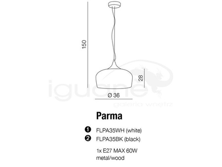Lampa PARMA wisząca czarna