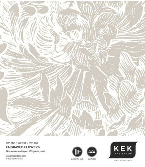 Mural Engraved Flowers Grey  WP-752