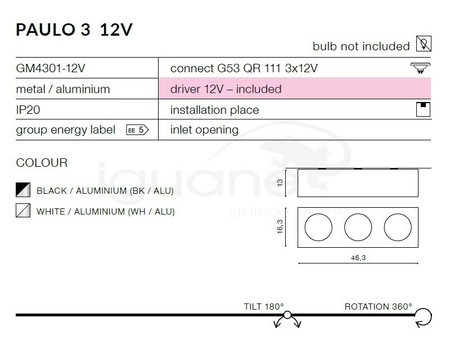 Lampa PAULO 3 12V biała