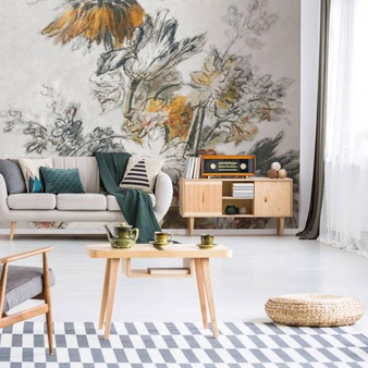 Mural Grey Classic Flower winyl 