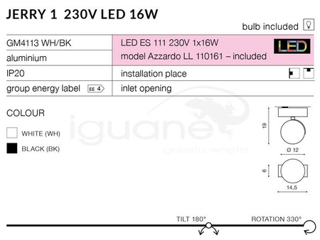 Lampa JERRY 1 12V czarna