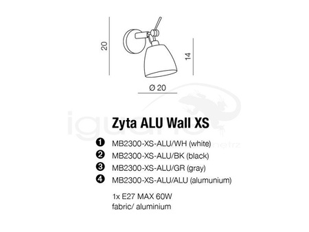 Lampa ZYTA ALU XS kinkiet szary