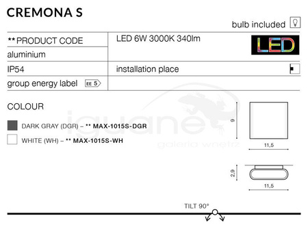 Lampa CREMONA S ciemno szara