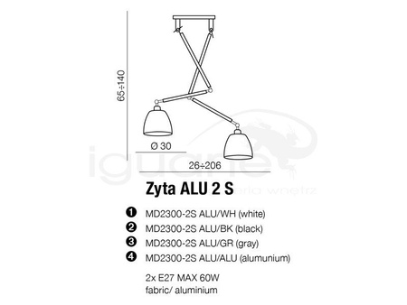 Lampa ZYTA ALU 2 S wisząca szary