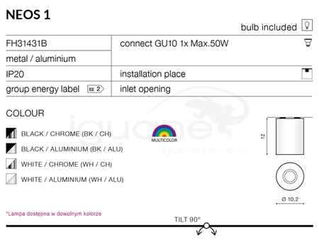 Lampa NEOS 1 czarna-aluminium