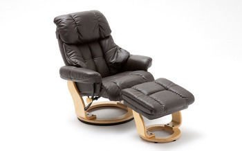 Fotel relax CALGARY skóra / ekoskóra brązowa stelaż naturalny