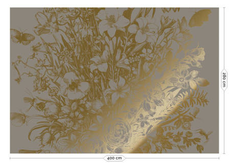 Mural Engraved Flowers Grey MW-142 złoty