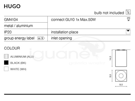 Lampa HUGO aluminiowa z wkładem czarnym
