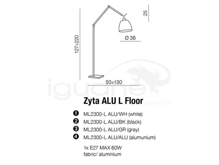 Lampa ZYTA ALU podłogowa aluminium