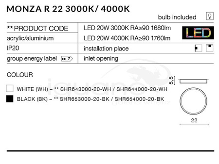 Lampa MONZA R 22 3000K biała