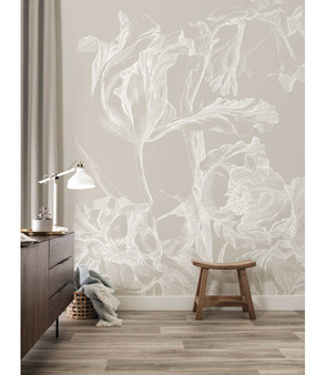 Mural Engraved Flowers Grey  WP-749