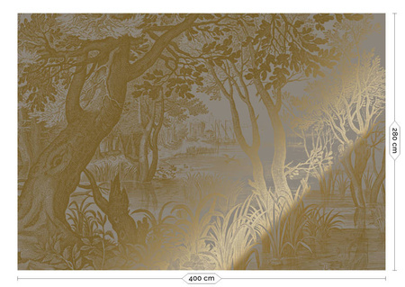 Mural Engraved Landscapes Grey MW-100 metallic gold