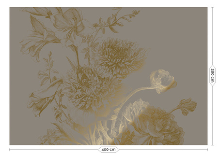 Mural Engraved Flowers Grey MW-151 złoty